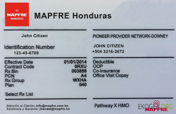 Carte d'assurance maladie du Honduras